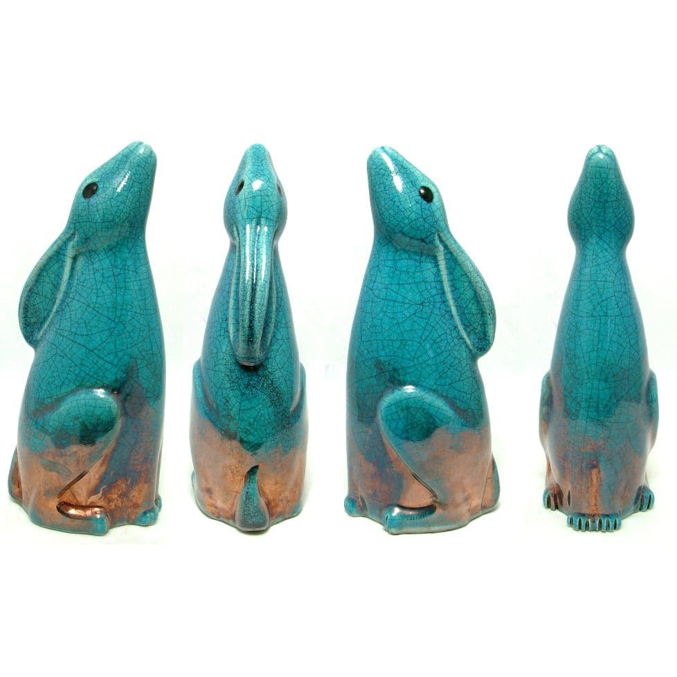 Moongazing Hare, large - Ceramic raku fired animal sculpture