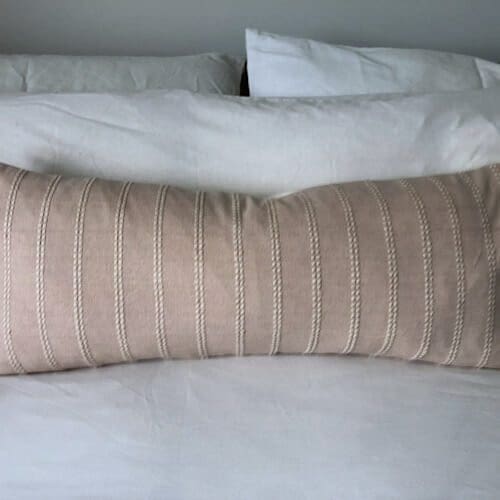 extra long lumber pillow cover, dusty pink striped fabric, Hmong batik - Image 2