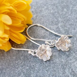 Long silver flower earrings