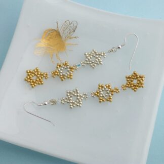 Long Gold and Silver Beaded Star Drop Earrings