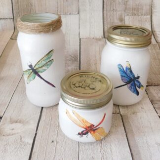 Set Of 3 Dragonfly Make Up Brush Holder Jars, Bathroom Storage