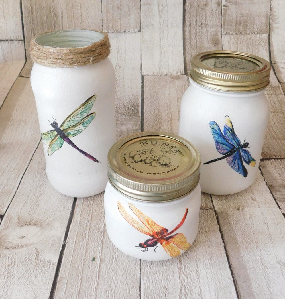 Set Of 3 Dragonfly Make Up Brush Holder Jars, Bathroom Storage