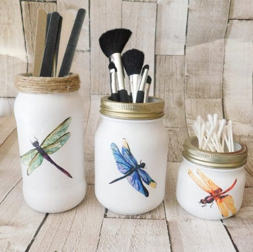 Set Of 3 Dragonfly Make Up Brush Holder Jars, Bathroom Storage - Image 2