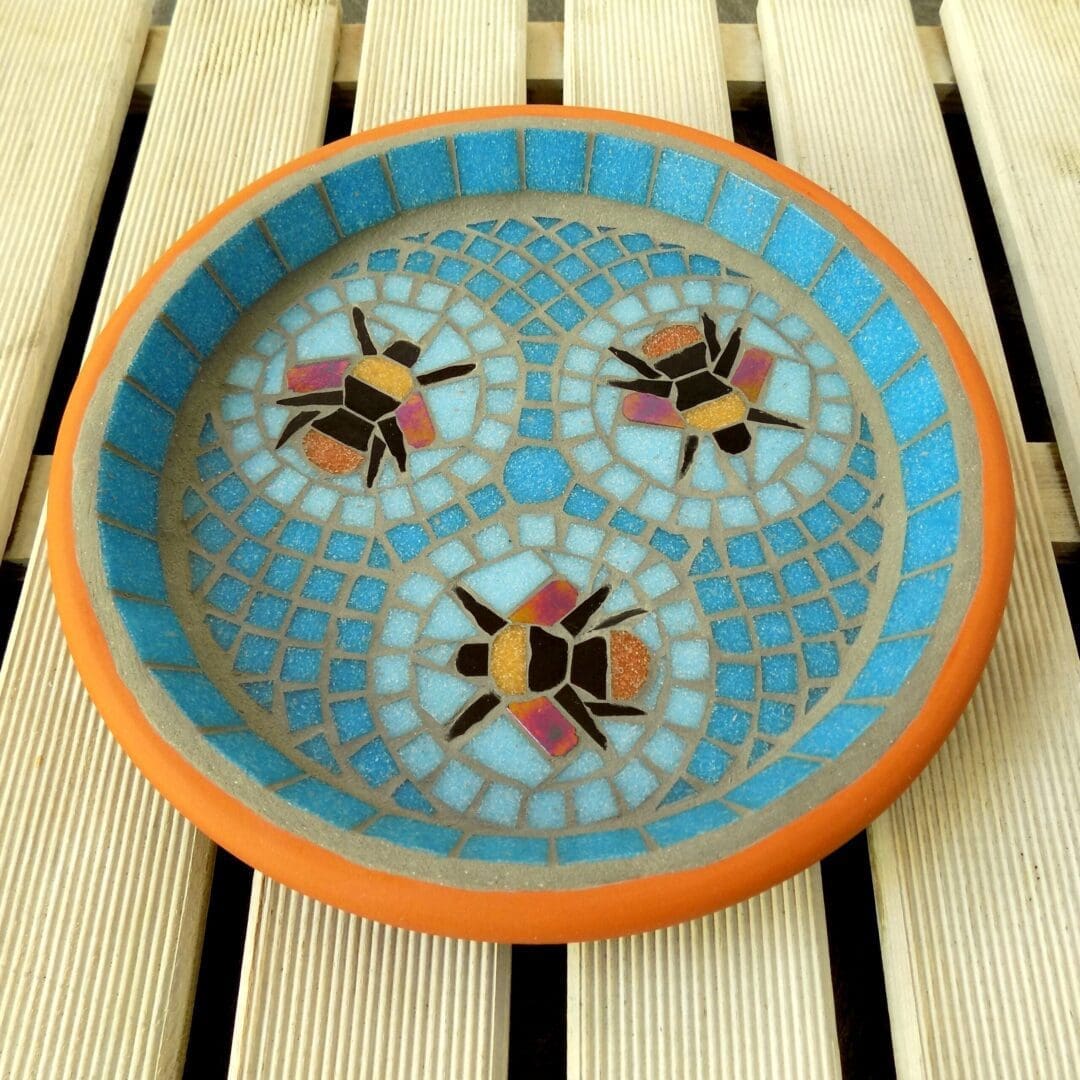 Three Bees Mosaic Bird Bath Wildlife Garden Ornament