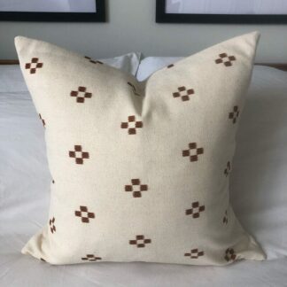 woven boho pillow, Hmong batik neutral and rust handwoven fabric
