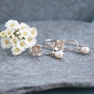 Silver flower and pearl earrings