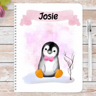 Christmas pink penguin notebook - personalised eco friendly journal pad