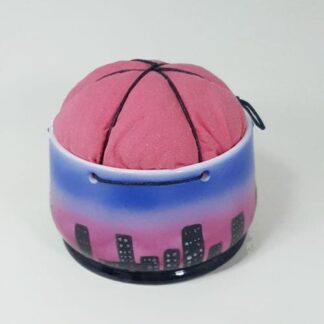 Luxury Pin cushion with city skyline hand painted on fine china base
