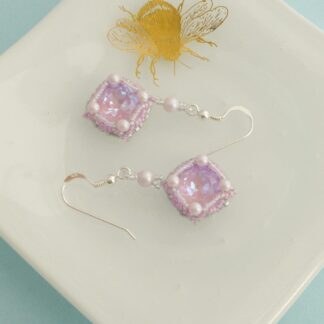 Pastel Lilac and Pink Crystal Earrings - Sterling Silver