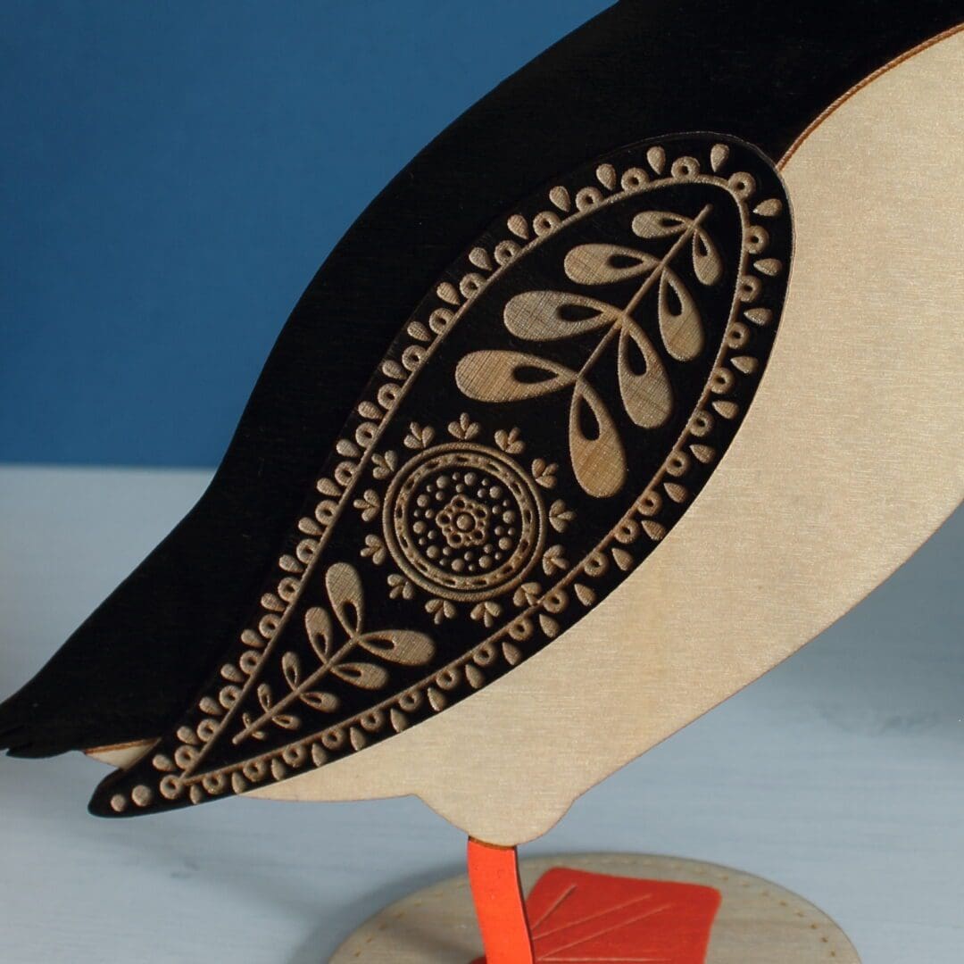 Standing Wooden Puffin or Festive Puffin Decoration - Etched and Hand Painted - Image 3