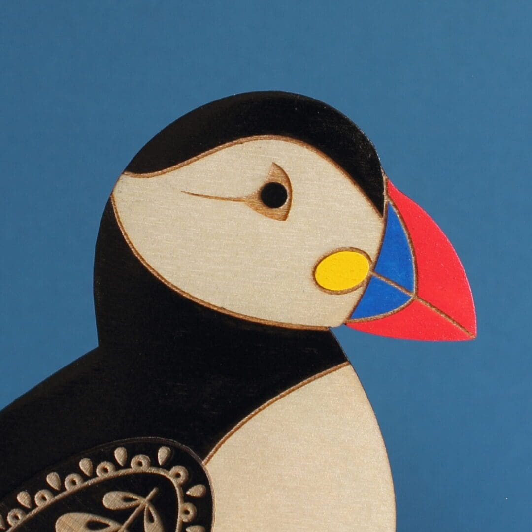 Standing Wooden Puffin or Festive Puffin Decoration - Etched and Hand Painted - Image 2