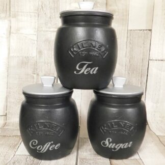 Black Silver Kitchen Canisters, Tea Coffee Sugar Jars
