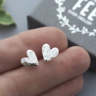 Hammered Argentium Sterling Silver Heart Stud Earrings