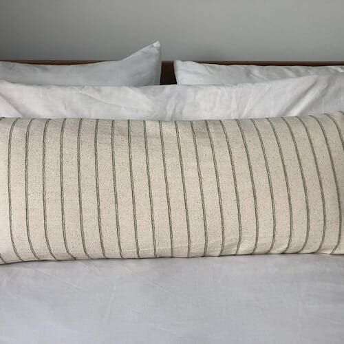long oblong bolster cushion cover, Hmong neutral olive green striped fabric - Image 5