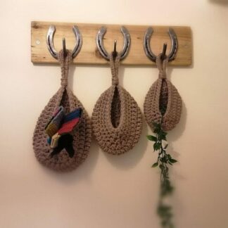 Set of 3 crocheted teardrop hanging baskets