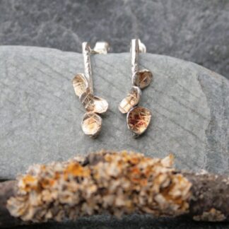 Silver bar earrings, lichen earrings