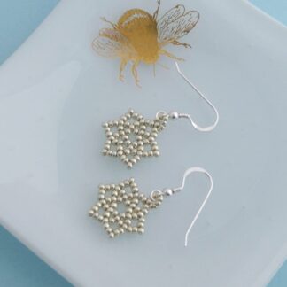 Silver Beaded Star Drop Earrings