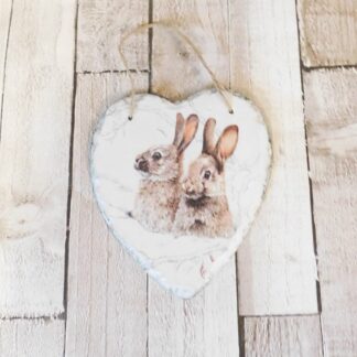 Bunny Rabbits Slate Heart Hanging Plaque