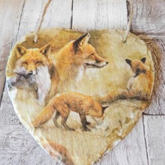 Foxes Fox Hanging Slate Heart Plaque