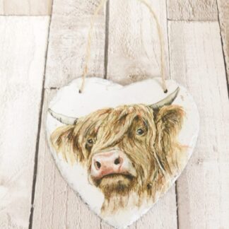 Highland Cow Hanging Slate Heart Plaque