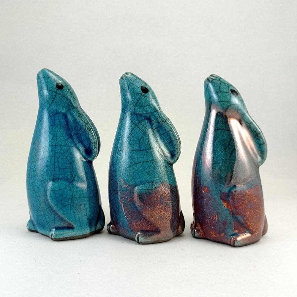 Moongazing Hare, small - ceramic raku fired animal sculpture pottery - Image 2