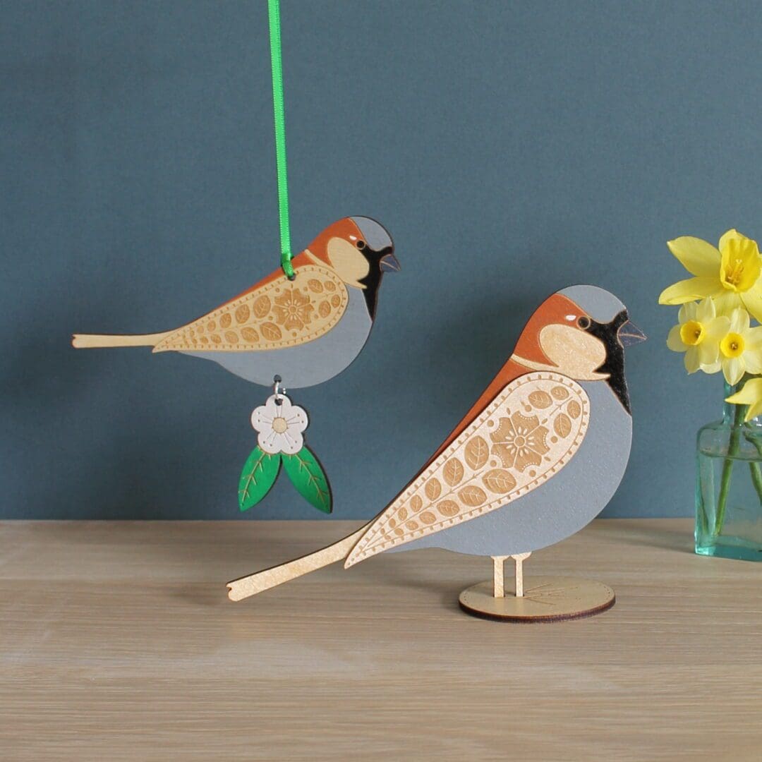 Standing Wooden House Sparrow Decoration - Image 5