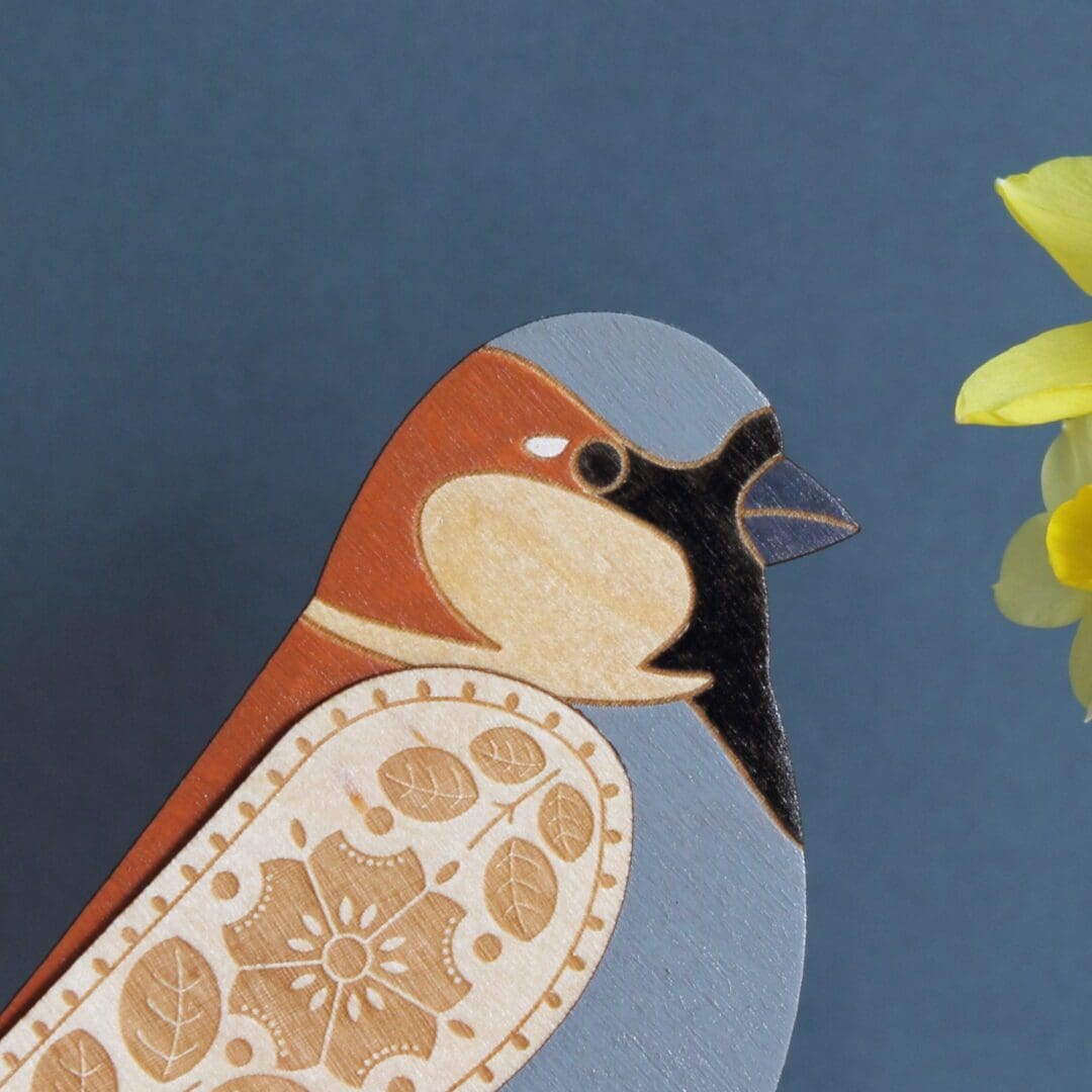 Standing Wooden House Sparrow Decoration - Image 2