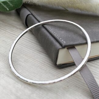 Chunky Textured Hammered Solid Sterling Silver Bangle 3mm - Hallmarked