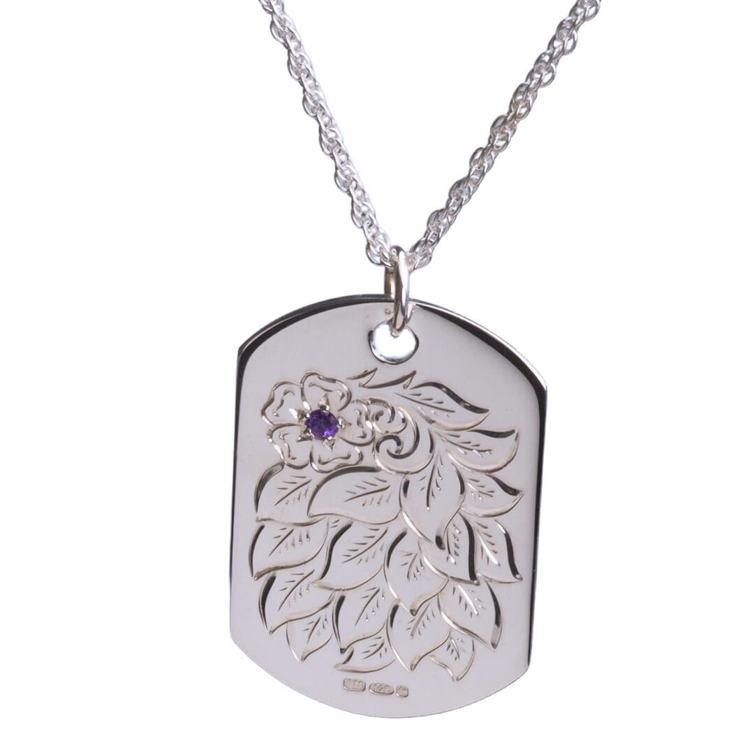 Hand Engraved Sterling Silver Amethyst Flower Necklace Personalised - Image 2