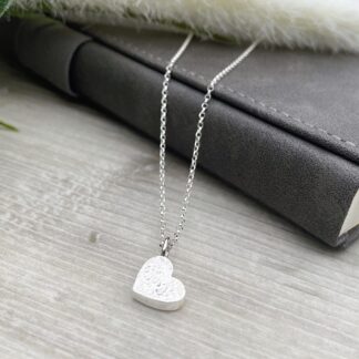 Dainty Sterling Silver Textured Heart Pendant Necklace