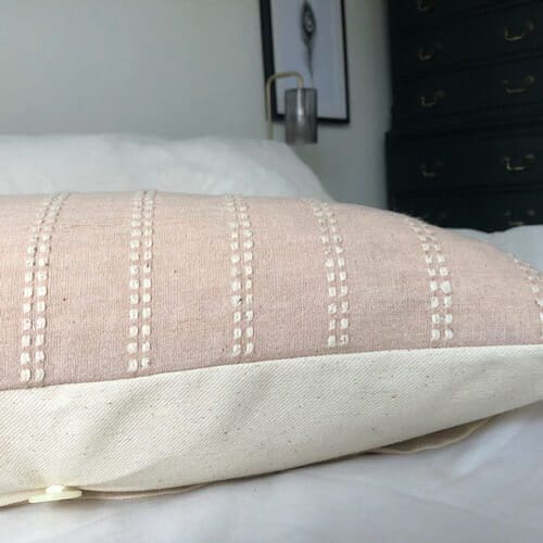 extra long lumber pillow cover, dusty pink striped fabric, Hmong batik - Image 3