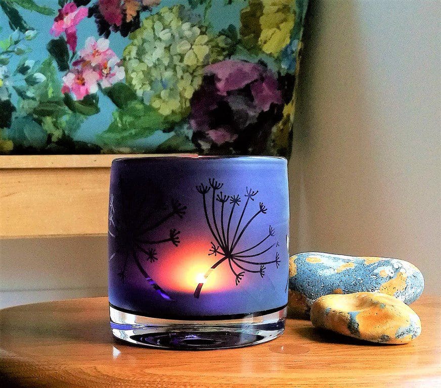 Tealight / Candleholder - Purple - Seedhead & Dragonfly - Image 2