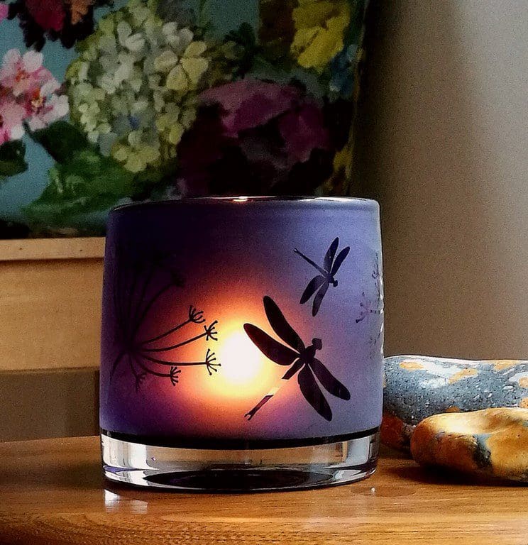 Tealight / Candleholder - Purple - Seedhead & Dragonfly