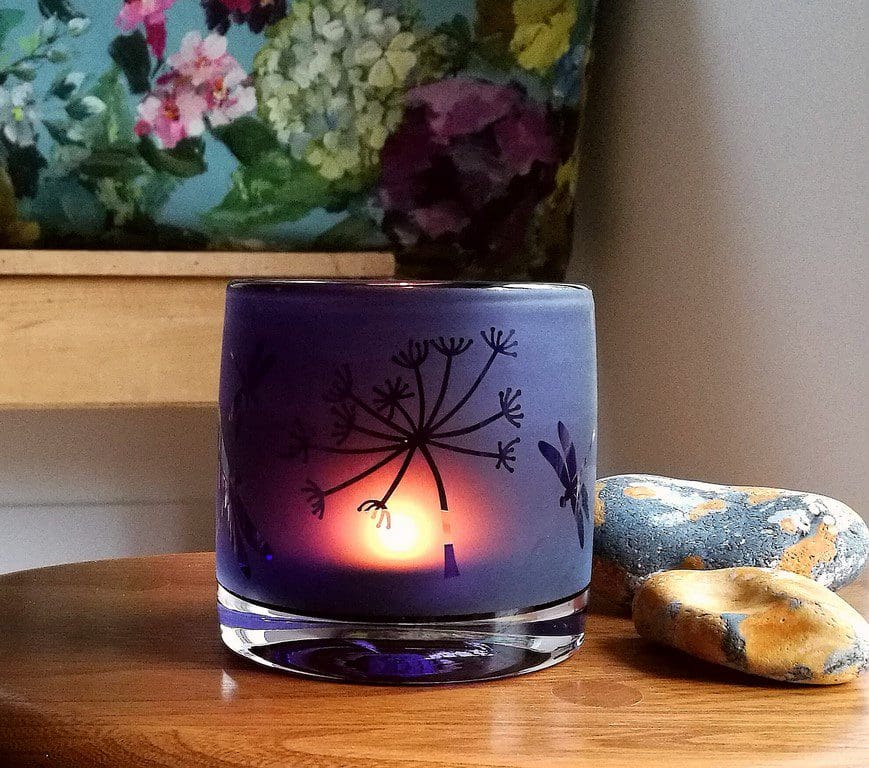 Tealight / Candleholder - Purple - Seedhead & Dragonfly - Image 3