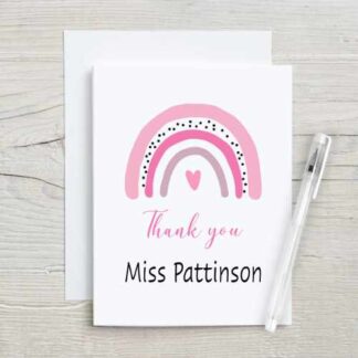 Thank you leaving card with pink rainbow - personalised