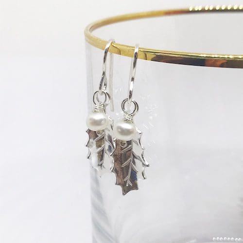 Silver Holly Leaf Earrings - Image 2