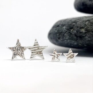 Silver Textured Star Earrings