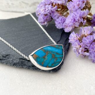 Turquoise Copper Gemstone Silver Necklace Hallmarked in UK