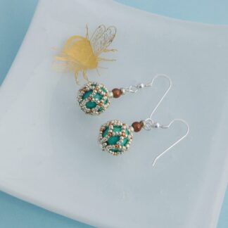 Turquoise, Copper and Silver Beaded Ball Earrings