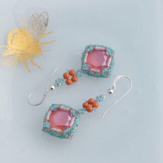Turquoise and Coral Crystal Earrings - Sterling Silver
