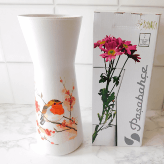Robin and Berries Glass Vase, Gift boxed