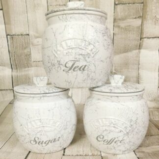 White Marble Kitchen Canisters, Tea Coffee Sugar Jars