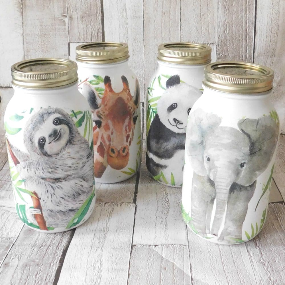 Wildlife Elephant, Sloth, Giraffe or Panda 1 Litre Kilner Jar Vase