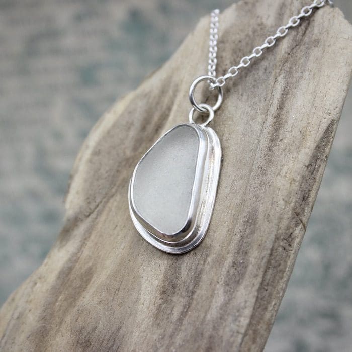 White Sea Glass & Silver Pendant Necklace - Image 2