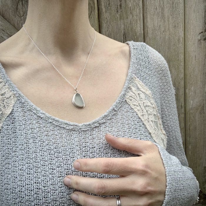 White Sea Glass & Silver Pendant Necklace - Image 3