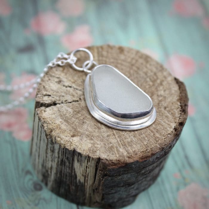White Sea Glass & Silver Pendant Necklace - Image 4