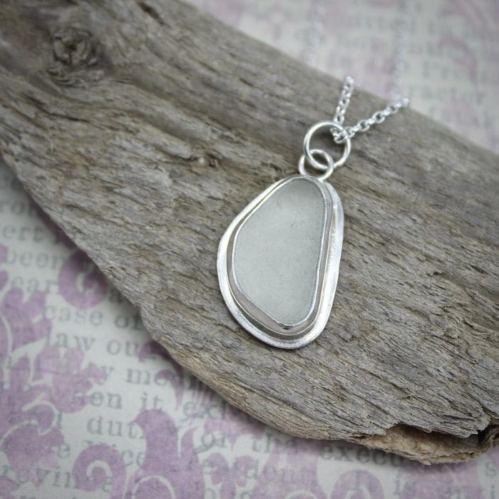 White Sea Glass & Silver Pendant Necklace - Image 5
