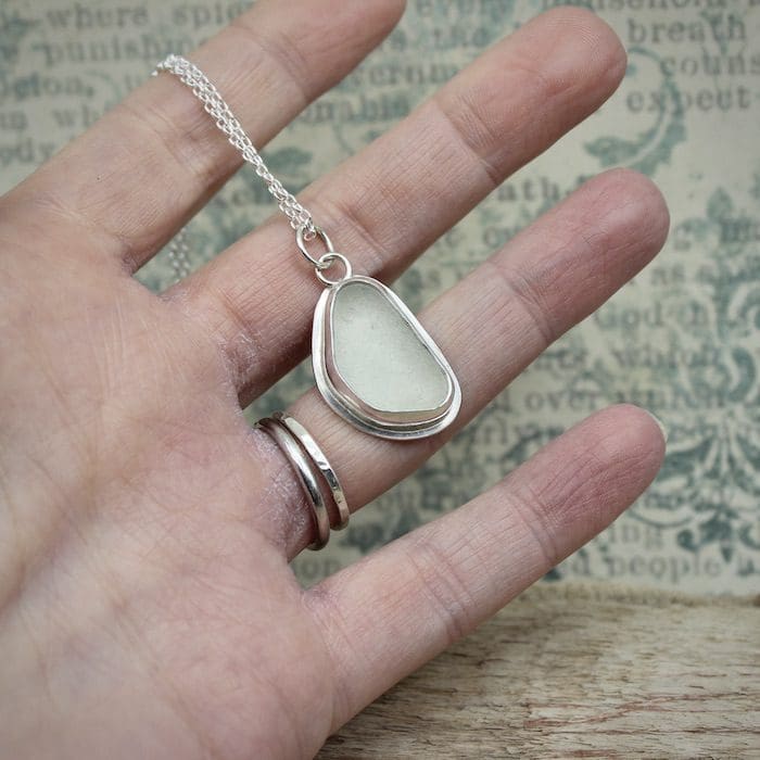 White Sea Glass & Silver Pendant Necklace - Image 6