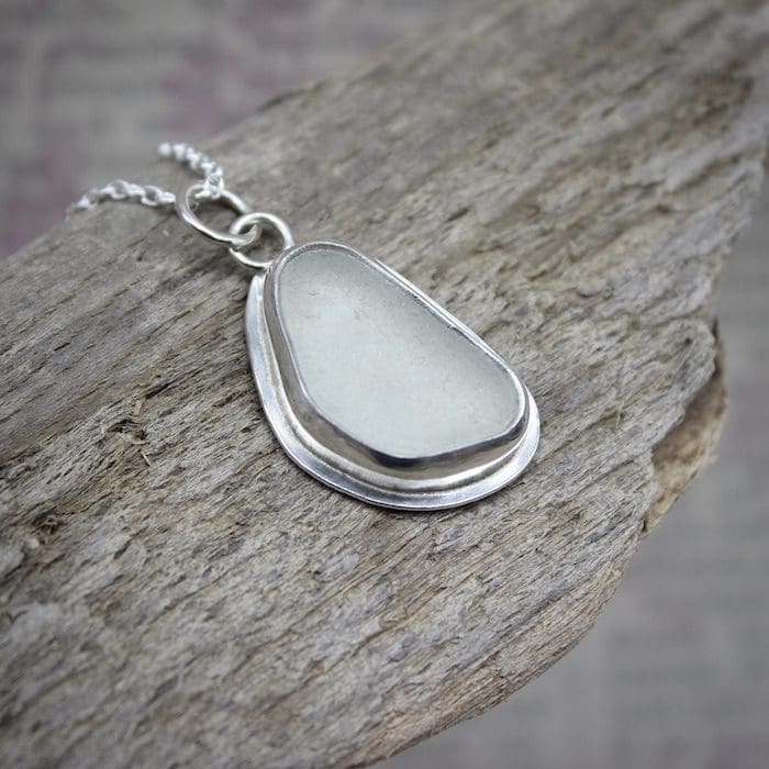 White Sea Glass & Silver Pendant Necklace - Image 8
