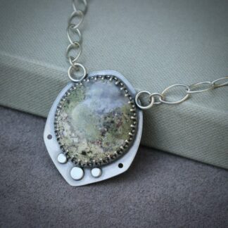 Moss Agate & Sterling Silver Statement Pendant, Hallmarked